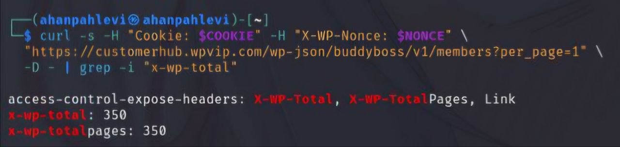x-wp-total: 350 exposed in response headers