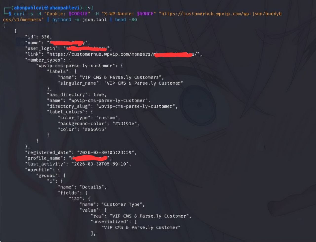 PII data in API response (redacted)